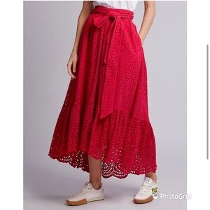 ULLA JOHNSON Lindley Pink Floral Lace Eyelet Midi Skirt Size 2